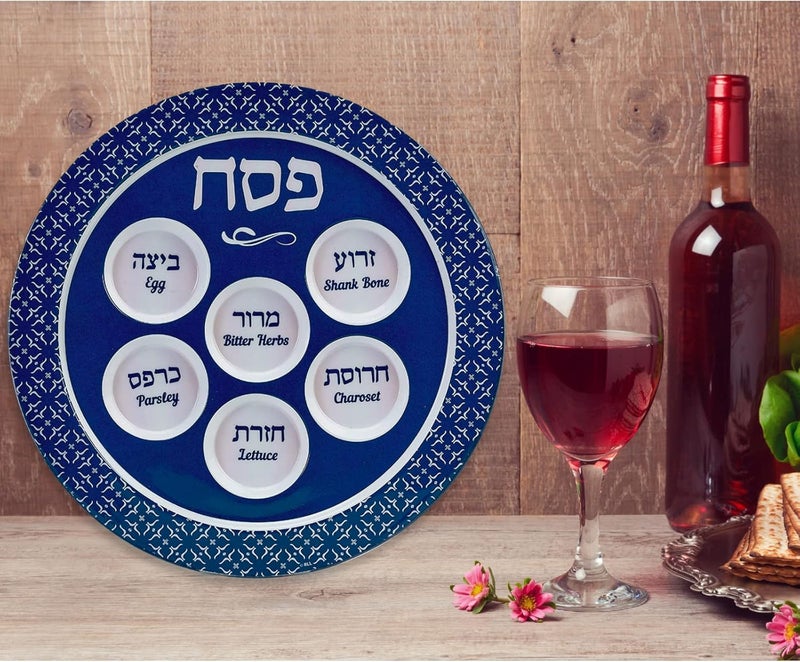 Rite Lite Classic Design Melamine Seder Plate - 12" Blue Seder Plate Passover Gifts, Modern Passover Melamine Plate for Pesach and All Seder Long! - Image 2
